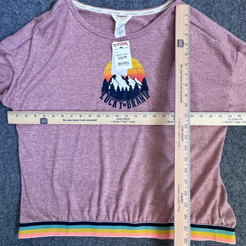 Lucky Brand Womens Pink Mountain Graphic Lounge Top Rainbow Trim Large NEW - Picture 4 of 4
